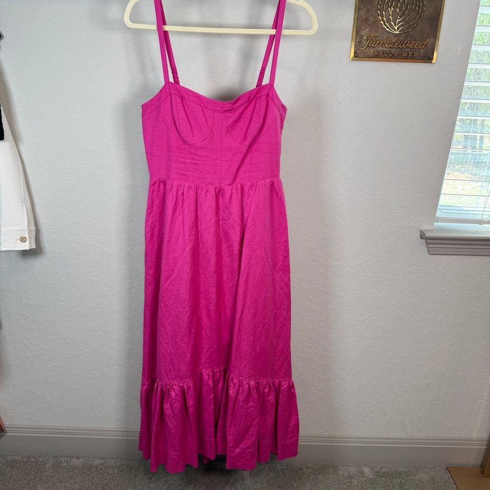 Jonathan Simkhai Pink Linen Blend Bustier Midi Dress Womens Size Medium Smocked